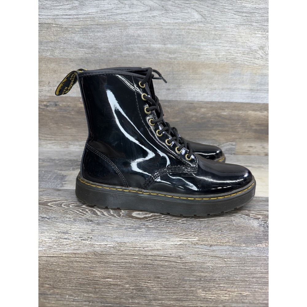 Dr Martens Womens Boots 8 Zavala Black Patent Leather Lace Up Combat - Picture 4 of 12